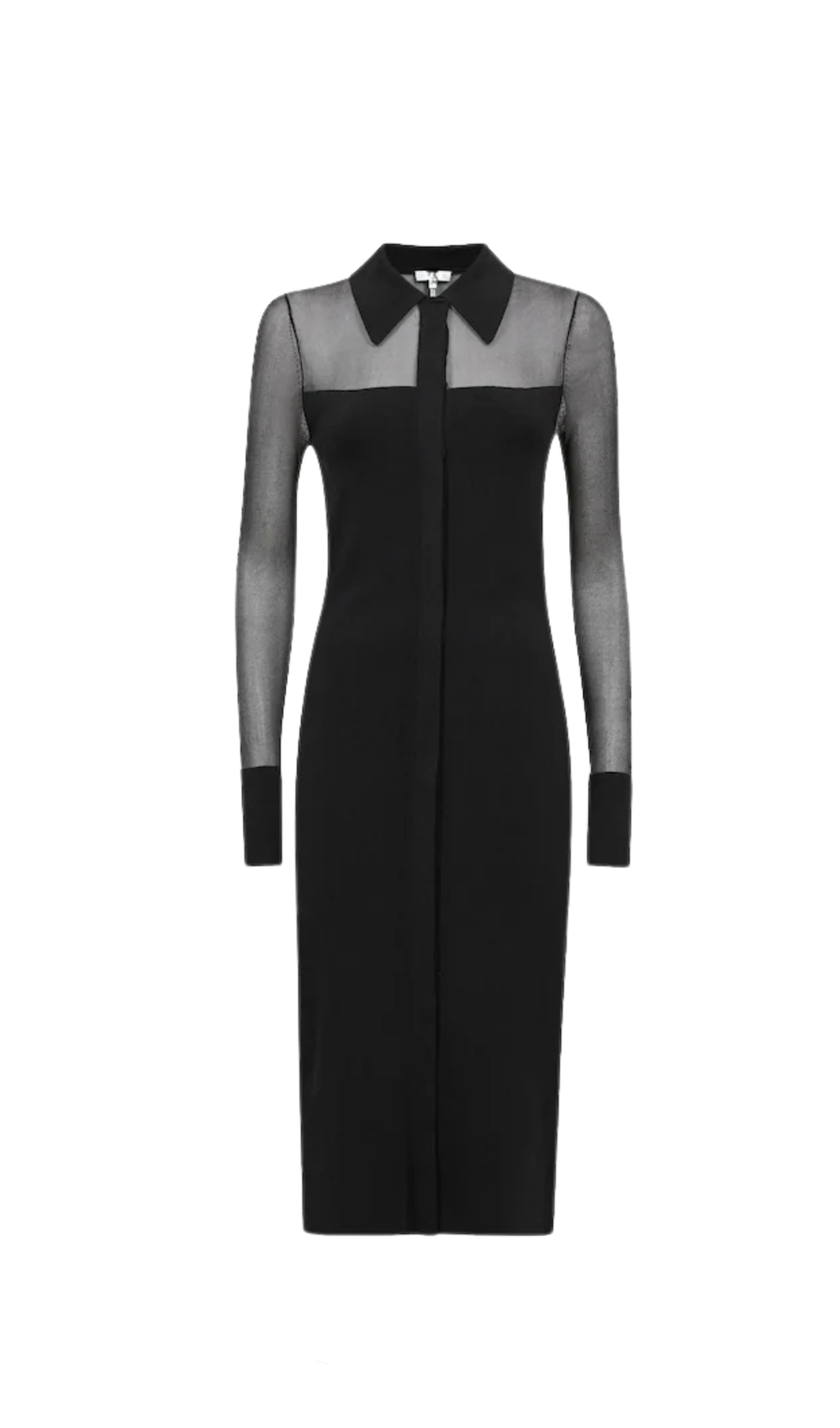 ABITO MIDI TRASPARENTE IN MAGLIA CON BOTTONI, NERO