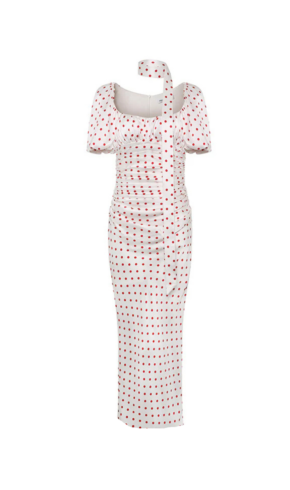 Red Polka Dot Bubble Sleeve midi Dress