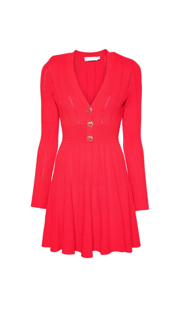 AIIZIE VICTORIA POINTELLE KNIT MINI DRESS IN RED - product image