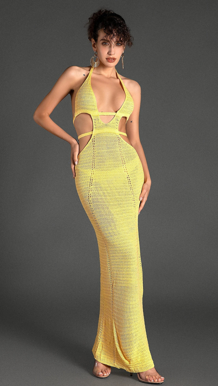 Biridi Neckholder-Kleid aus transparentem Strick