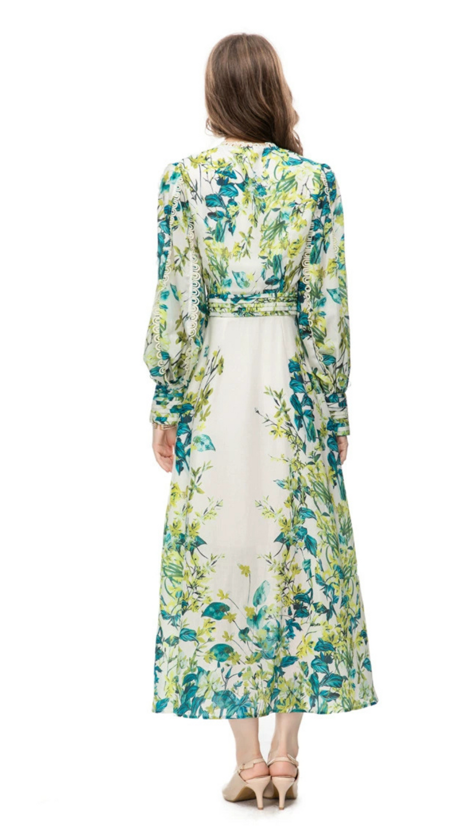 GREEN FLORAL PRINTED MAXI DRESS