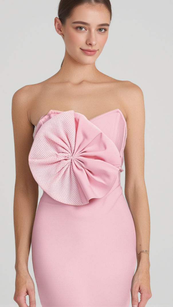 AIIZIE ANNABELLE BOWKNOT BANDAGE BUSTIER MIDI DRESS IN PINK - product image