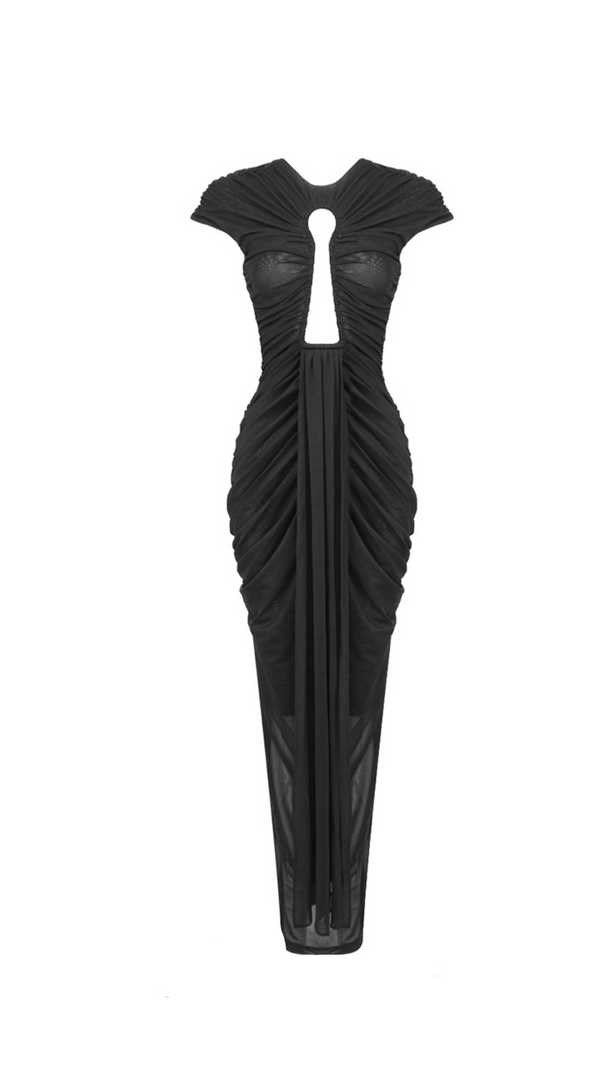 AIIZIE BRIANNA DRAPED KEYHOLE BODYCON GOWN IN BLACK - product image