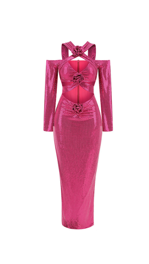 AIIZIE LOWEN FLOWER CUTOUT SEQUIN MAXI DRESS IN ROSE PINK - product image