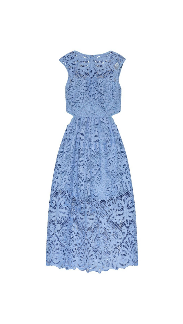 AIIZIE FANNY CUT-OUT LACE EMBROIDERY MIDI DRESS IN BLUE - product image