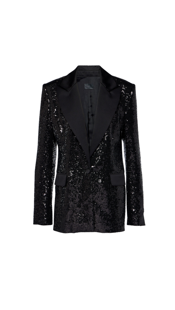 AIIZIE ALEXANDRA BLACK SEQUINED EMBELLISHED SATIN BLAZER - product image