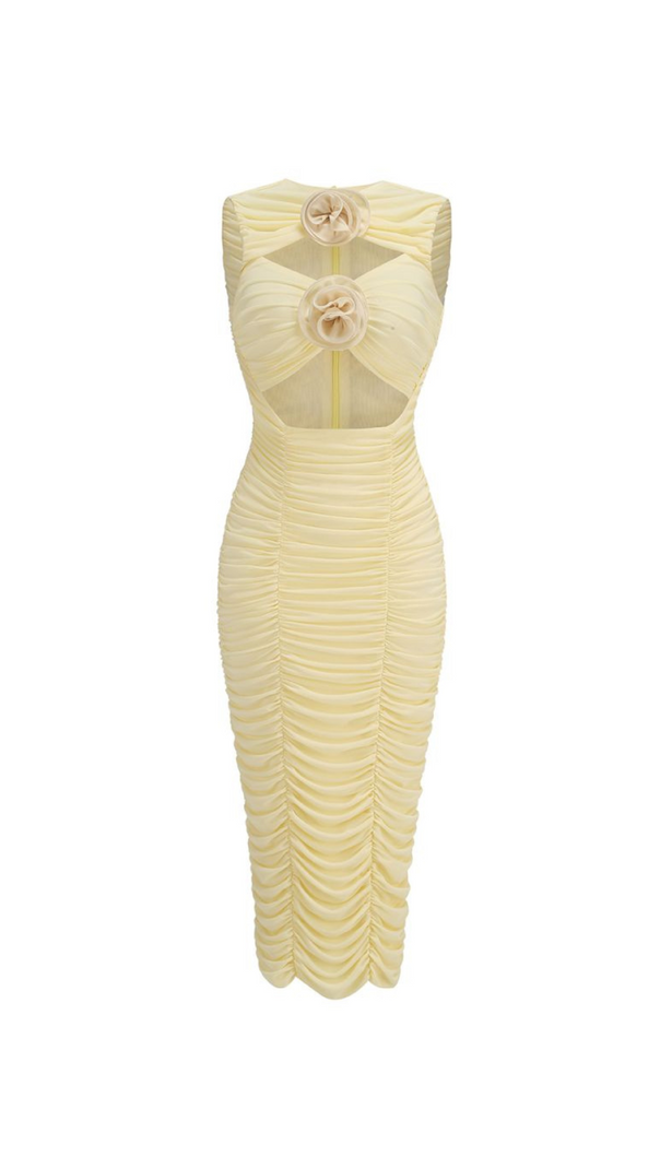 AIIZIE AMELIA SLEEVELESS FLOWER BLOOM MIDI DRESS IN LIGHT YELLOW - product image