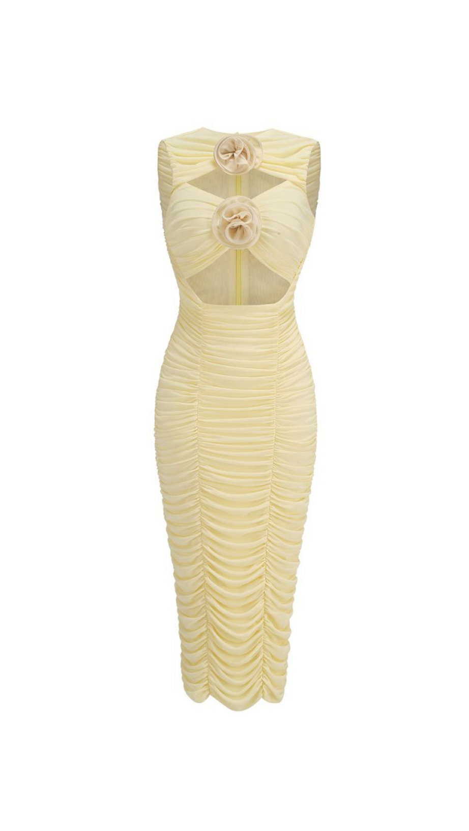 AMELIA SLEEVELESS FLOWER BLOOM MIDI DRESS IN LIGHT YELLOW