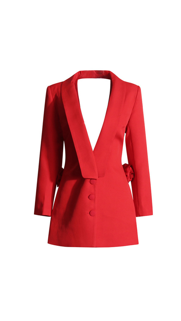 AIIZIE ELAINE DACRE BACK CUTOUT FLOWER BLAZER IN RED - product image