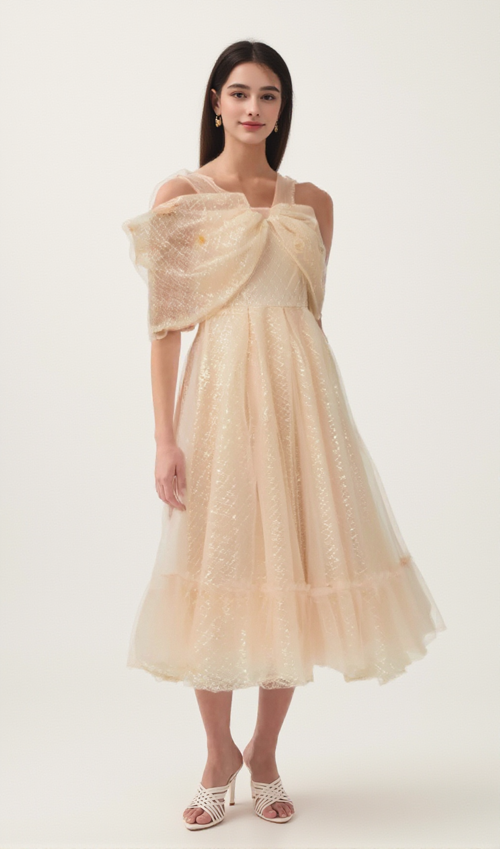 DANIELLE SEQUINED TULLE MIDI DRESS