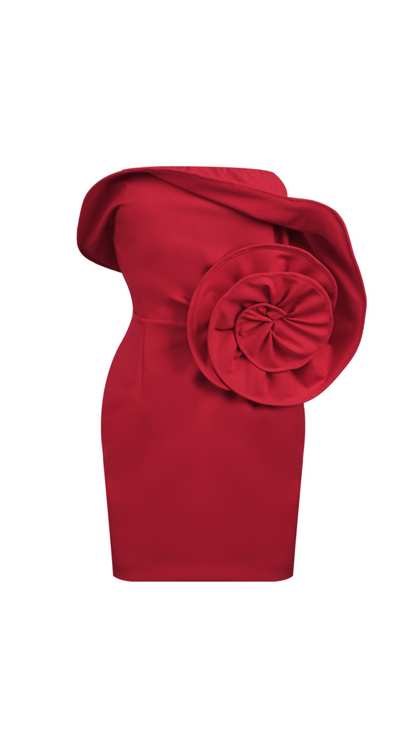 AIIZIE SCULPTURAL ROSE MINI DRESS IN RED - product image