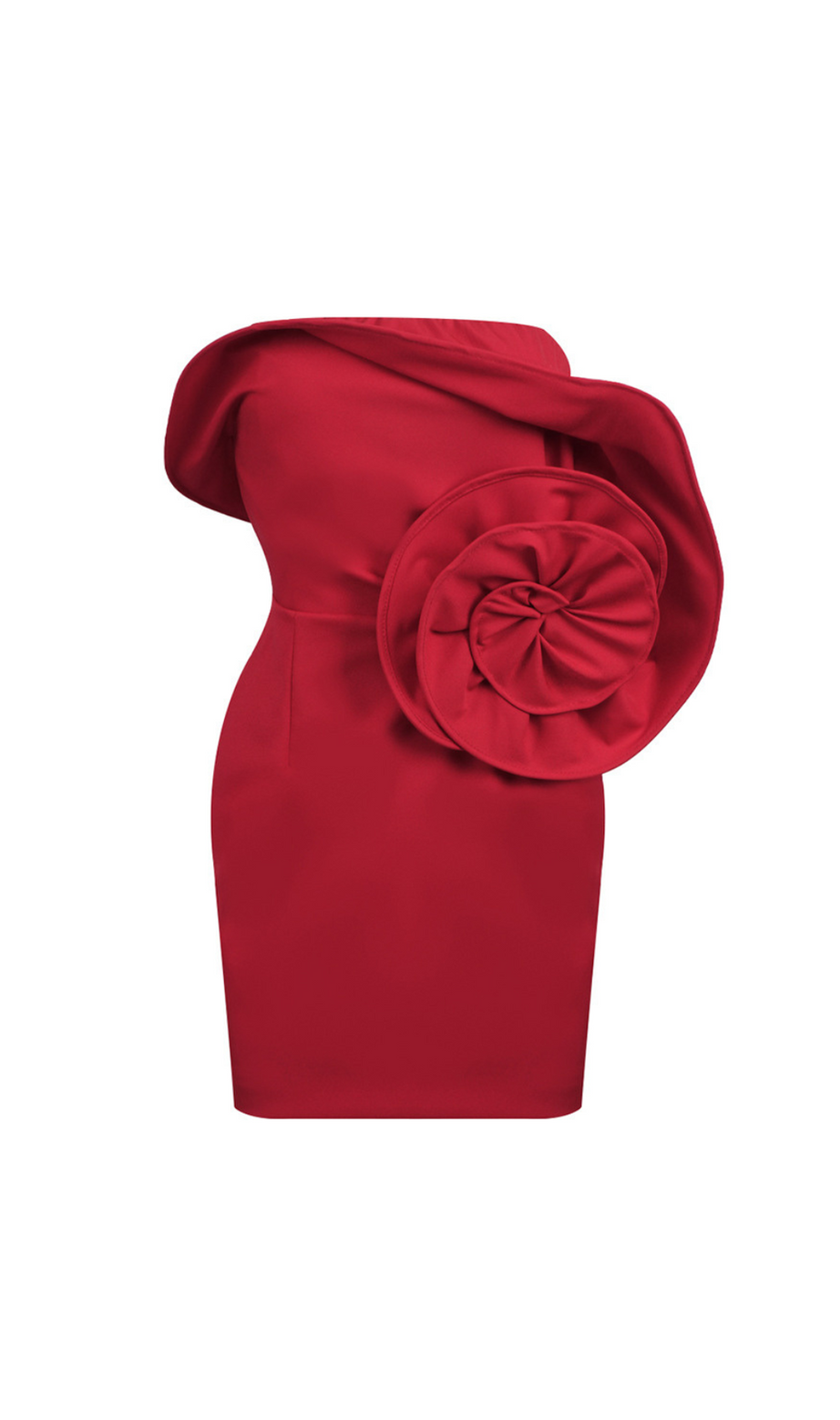 Mini abito scultoreo a forma di rosa in rosso
