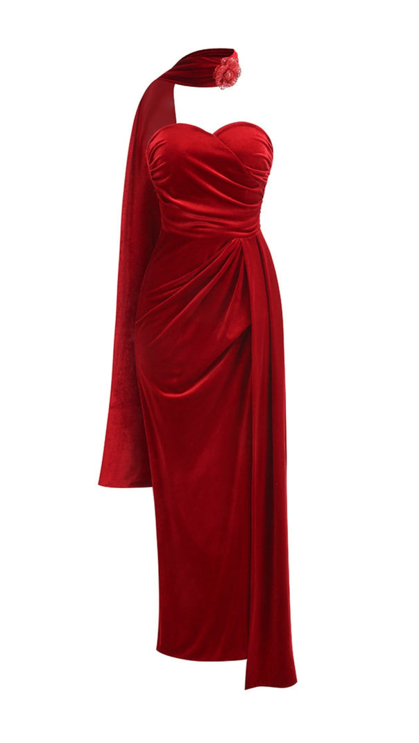 AIIZIE ENYE VELVET FLOWER MAXI DRESS IN RED - product image