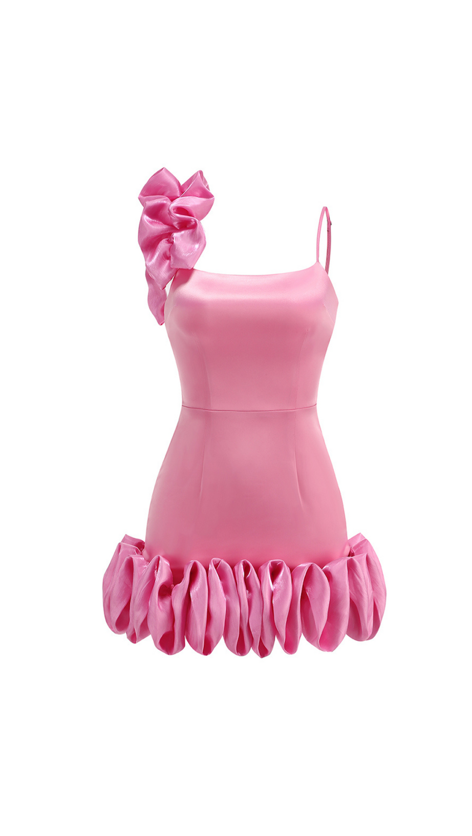 ANDREA PINK FLOWER TRIM STRAP MINI DRESS