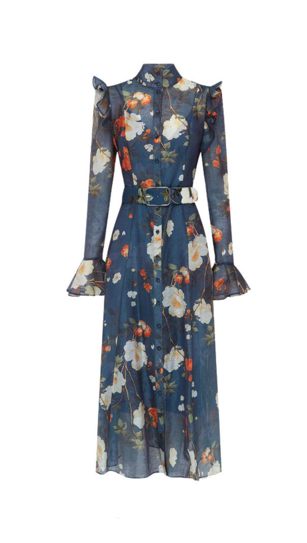 AIIZIE PEAR BLOSSOM PRINT BUTTERFLY SLEEVE MIDI DRESS - product image