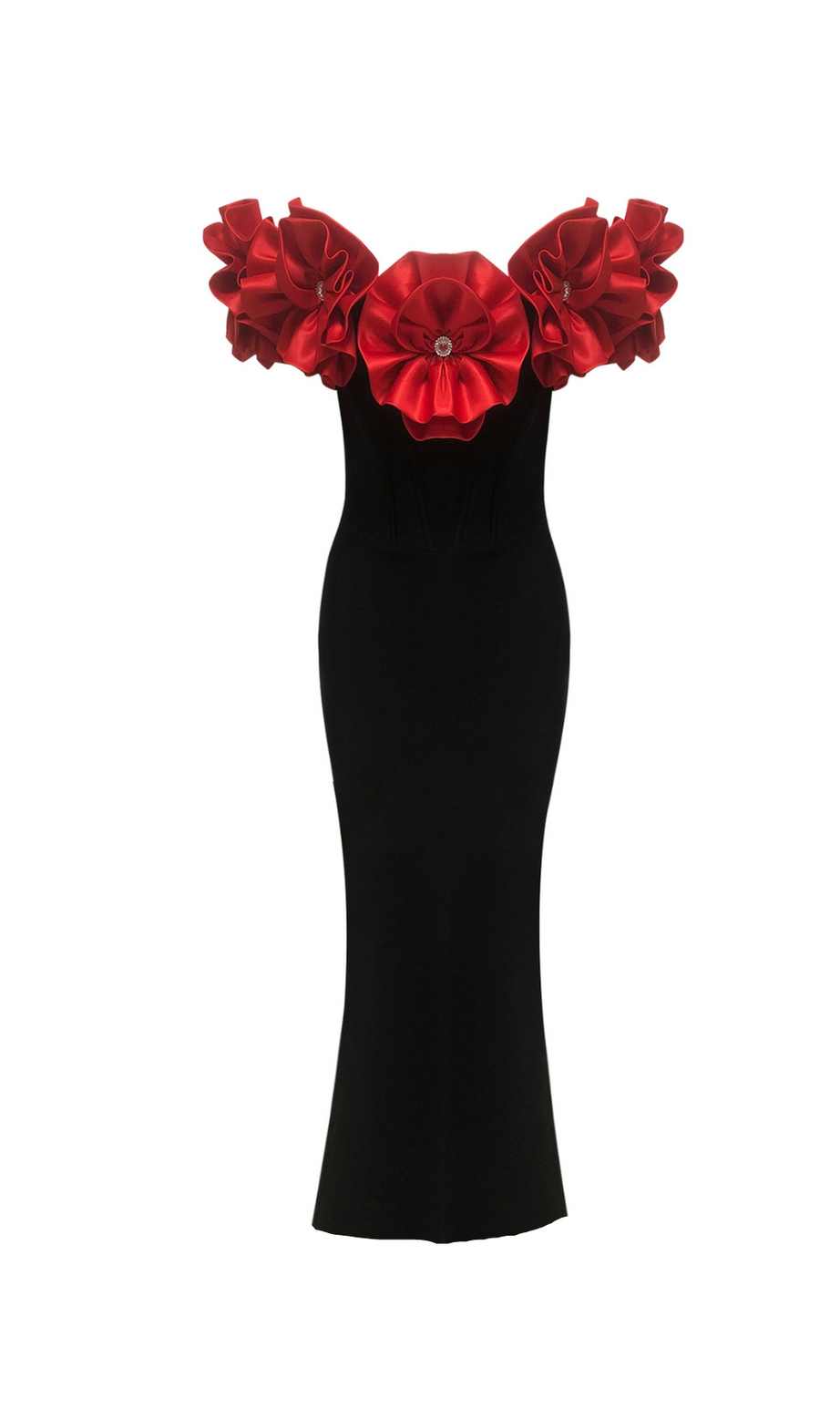trägerloses Bandage-Maxikleid mit roten Blumen