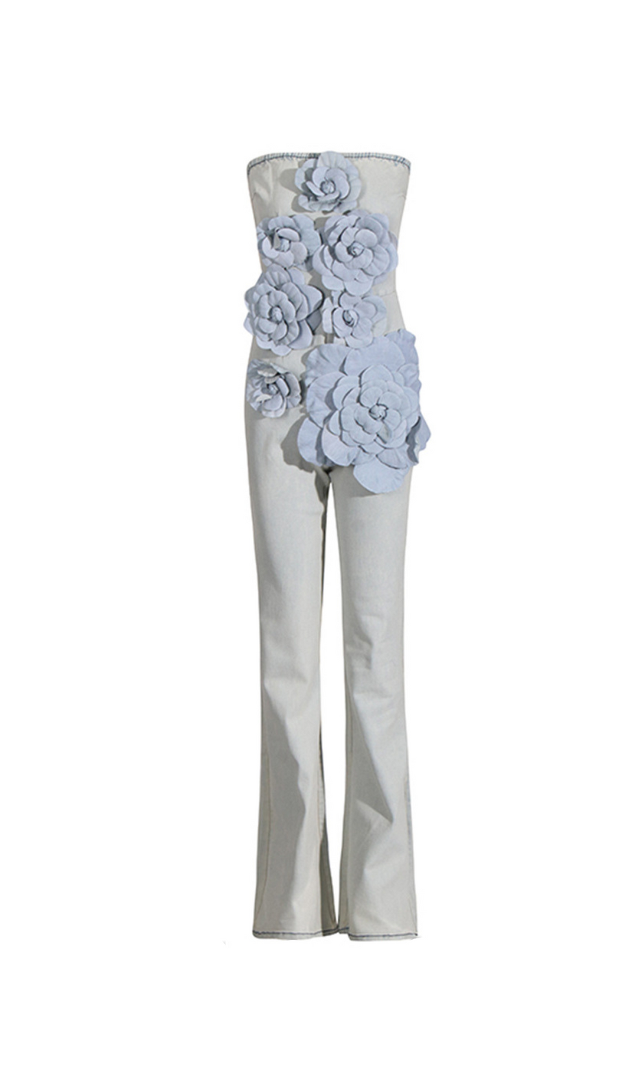 Tuta in denim floreale Berlin in lavaggio chiaro