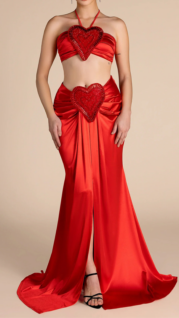 AIIZIE MESI HALTER NECK HEART EMBELLISHED 2 PIECE SET - product image