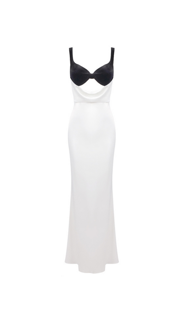 AIIZIE VELVET BUSTIER MAXI DRESS IN BLACK WHITE - product image