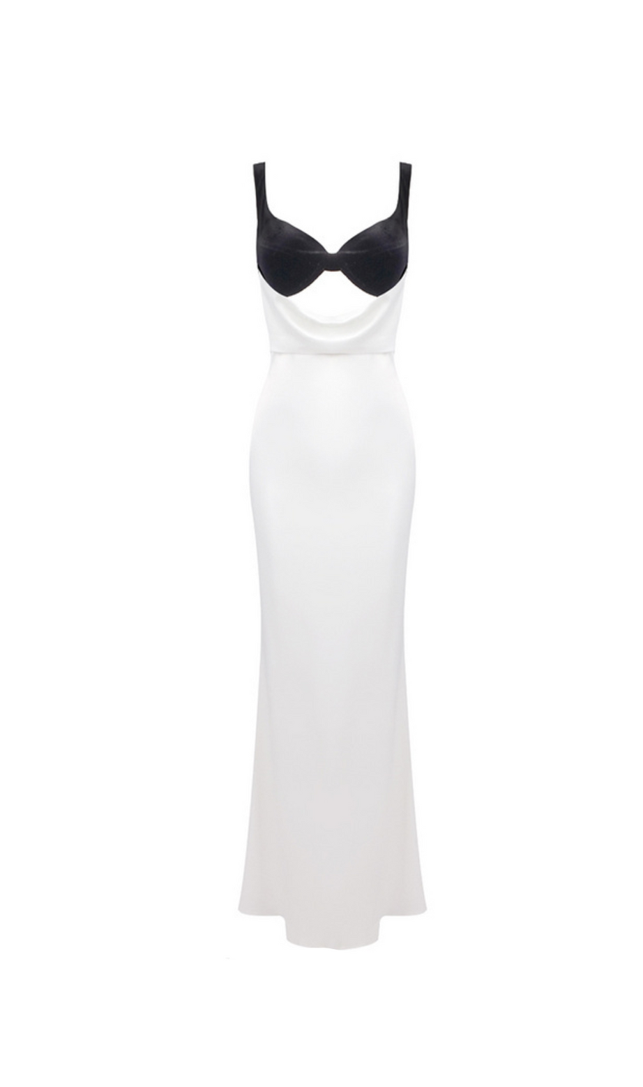 abito lungo bustier in velluto nero e bianco