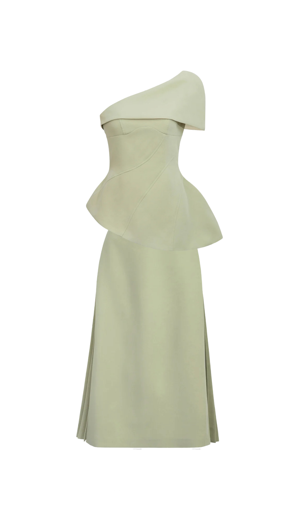 TUTA CON GONNA MIDI SVASATA CON TOP MONOSPALLA IN VERDE OLIVA