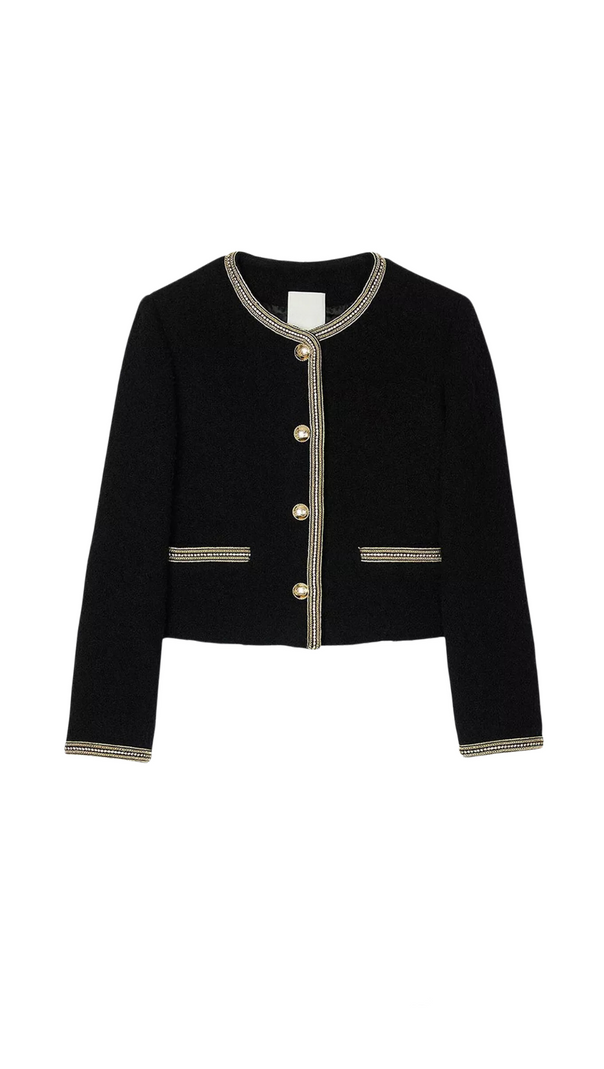 AIIZIE TRIM WOOL AND COTTON-BLEND JACKET IN NOIR - product image