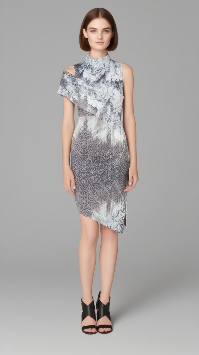 Minikleid aus Satin mit asymmetrischem, schrägem Saum