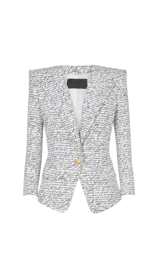 AIIZIE ALPHABET PATTERN WHITE JACKET WITH SINGLE BUTTON - product image