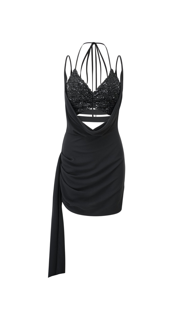 AIIZIE ALMA BUTTERFLY SEQUIN MINI DRESS IN BLACK - product image