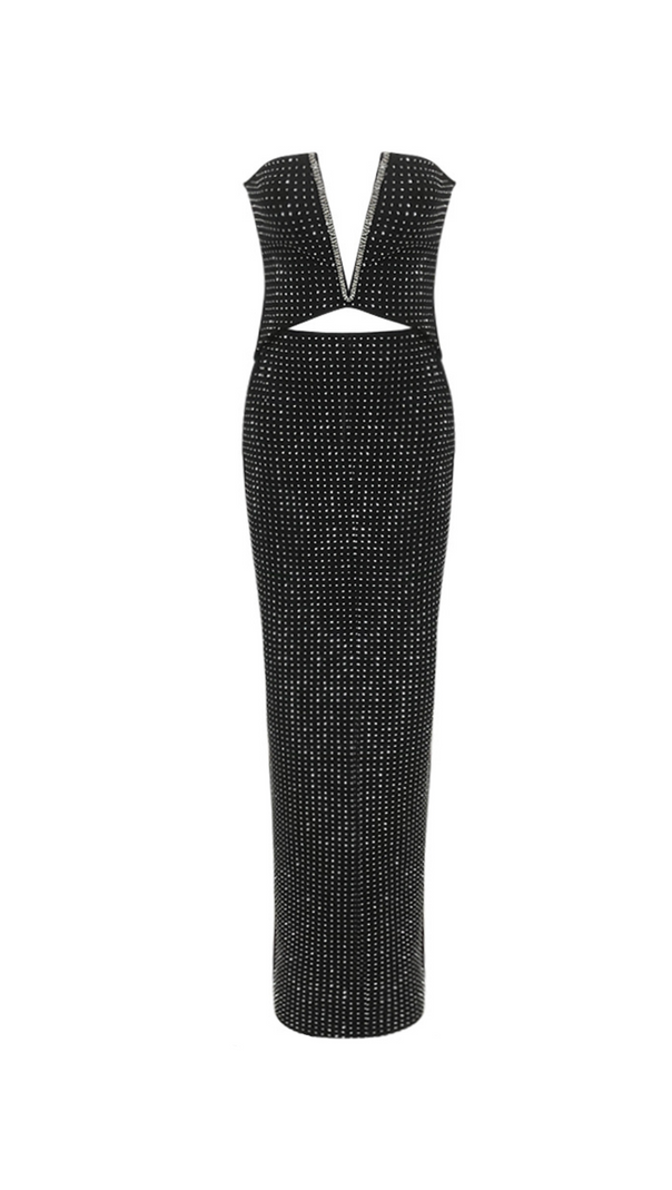 AIIZIE VIRGINIA BLACK JERSEY RHINESTONE MAXI DRESS - product image