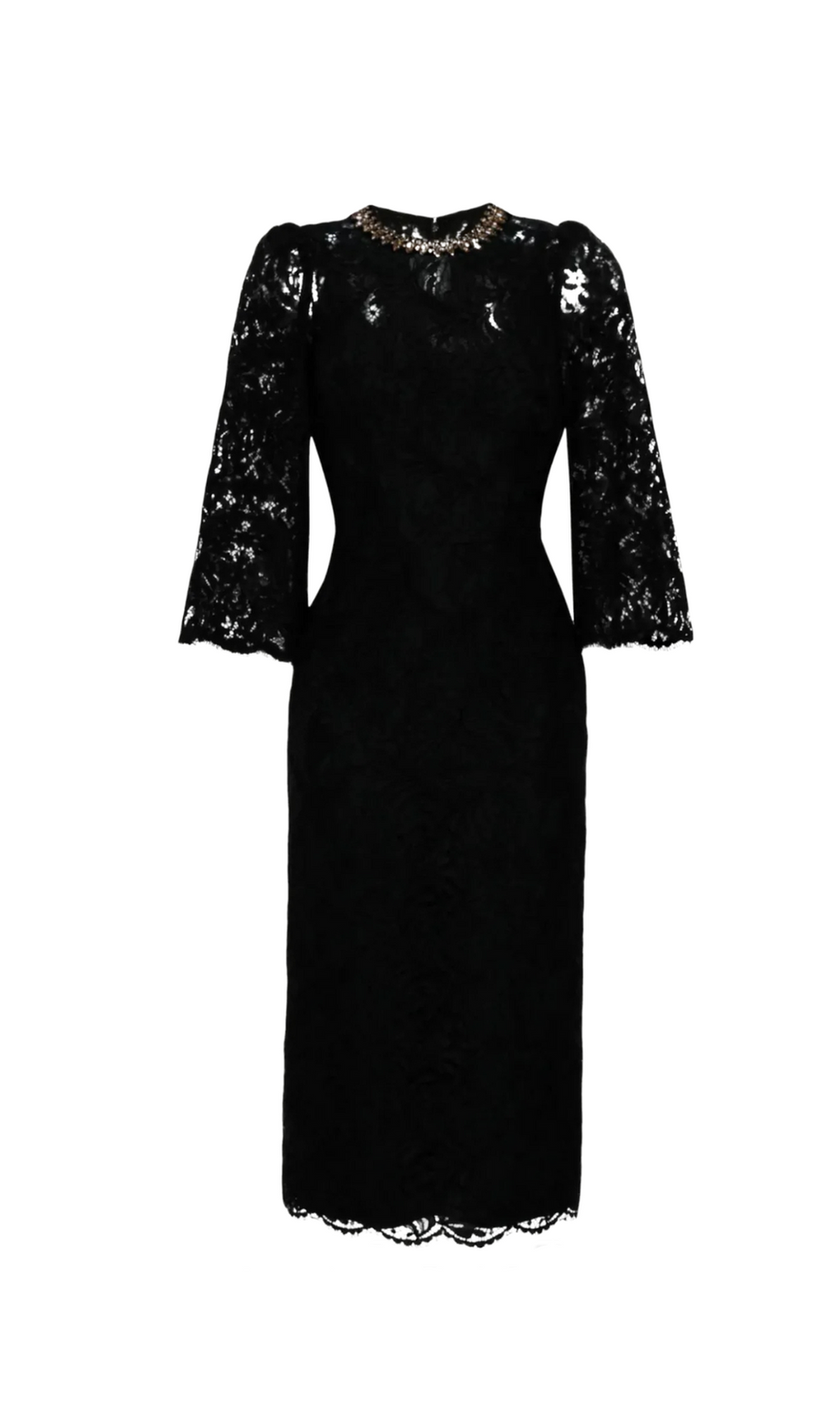 Abito midi Acotas in pizzo nero decorato con cristalli