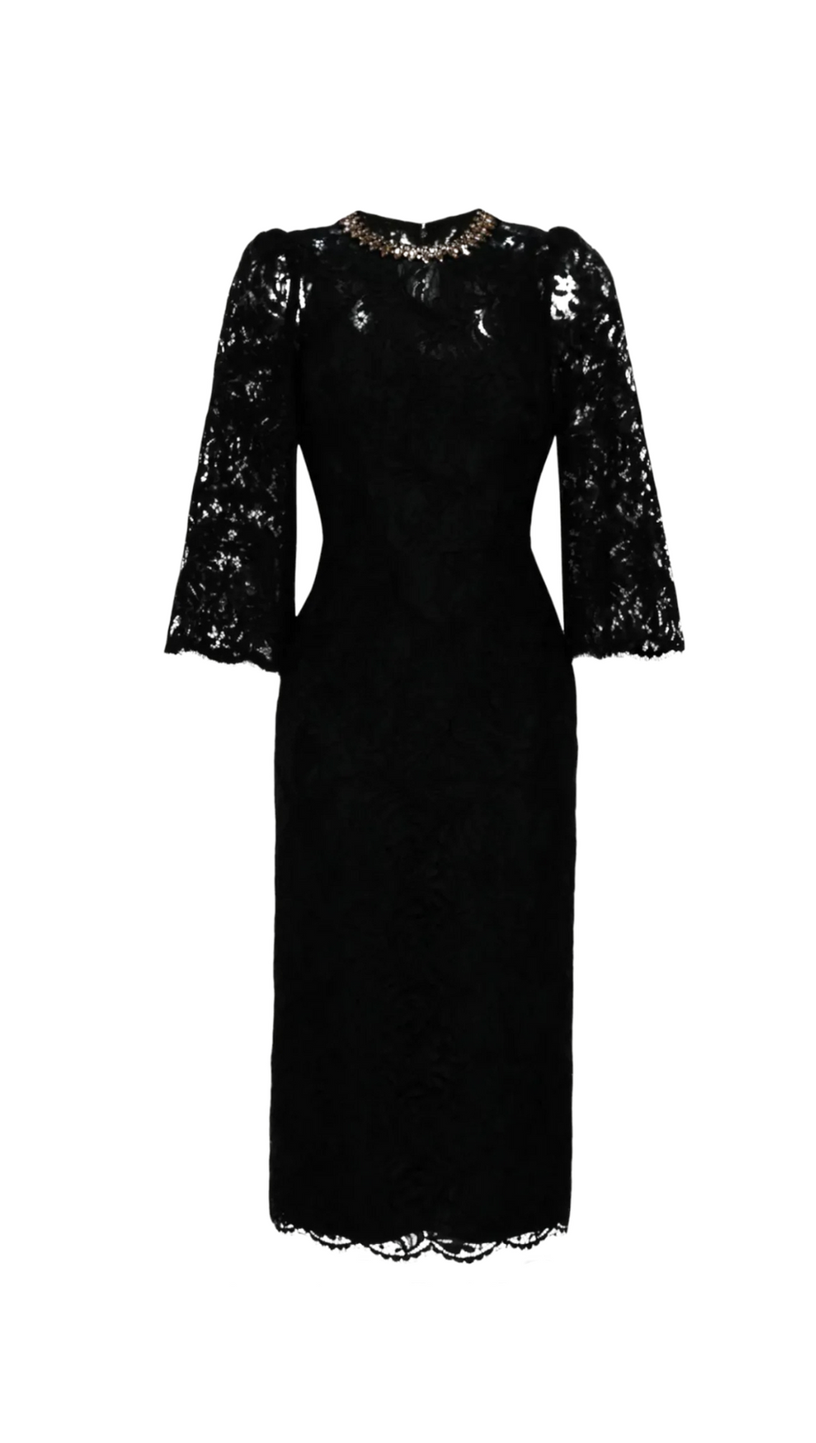 ACOTAS LACE CRYSTAL-EMBELLISHED MIDI DRESS IN BLACK
