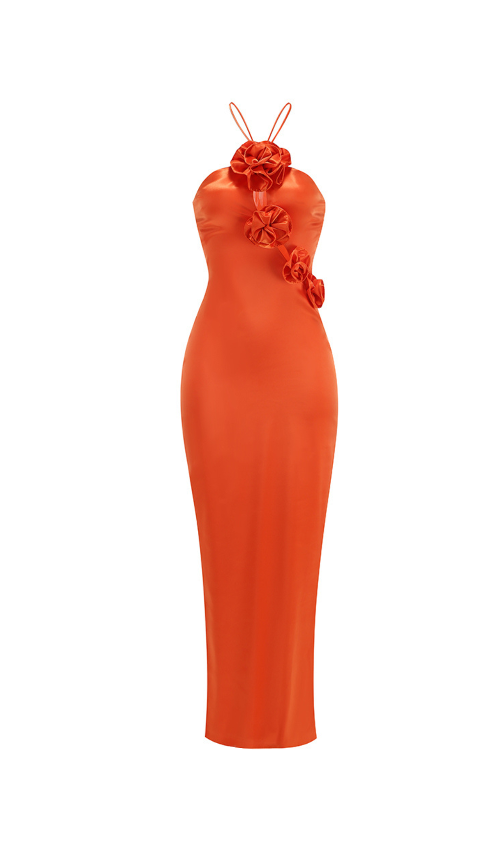 VERNA ORANGE 3D FLOWER DETAILED CUTOUT MAXI DRESS