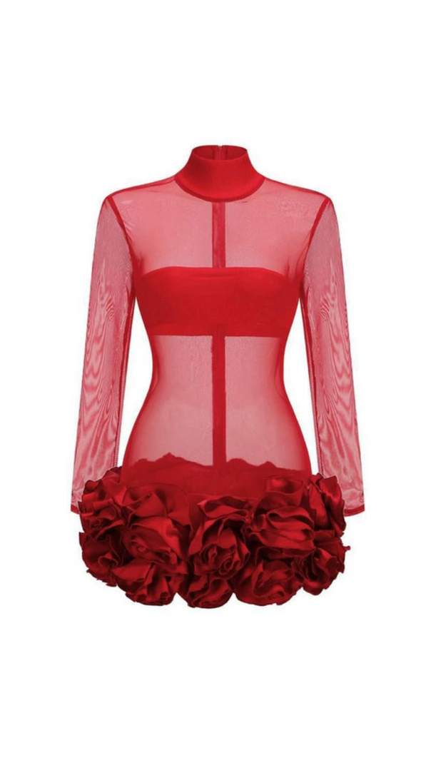 AIIZIE SAMANTHA POPPIES EMBELLISHED MINI DRESS IN RED - product image