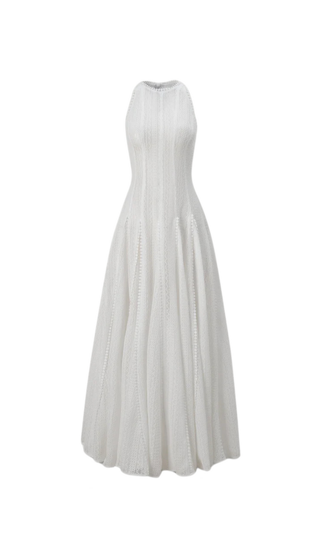 AIIZIE SLEEVELESS LACE CROCHET MAXI DRESS IN WHITE - product image