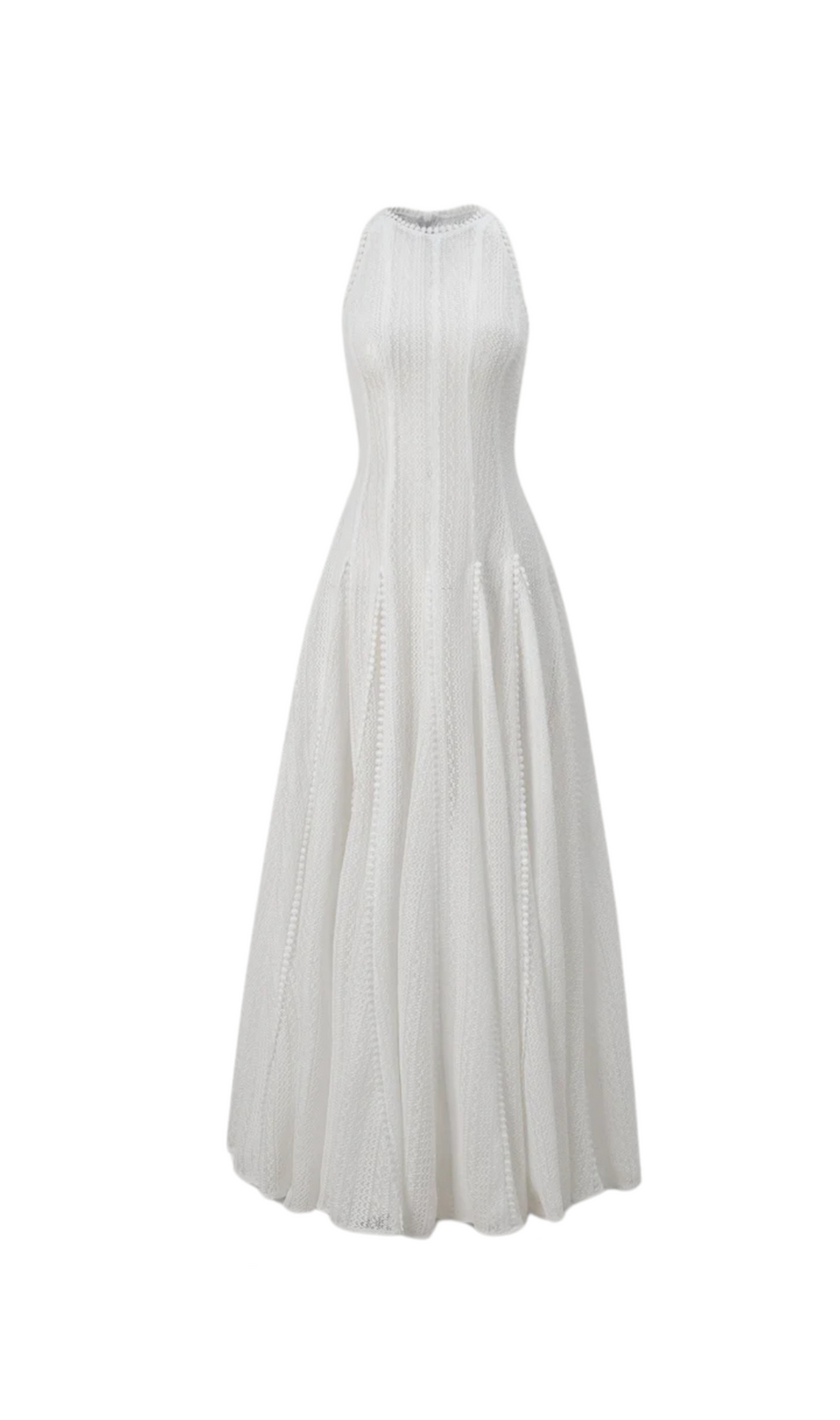 sleeveless lace crochet maxi dress in white