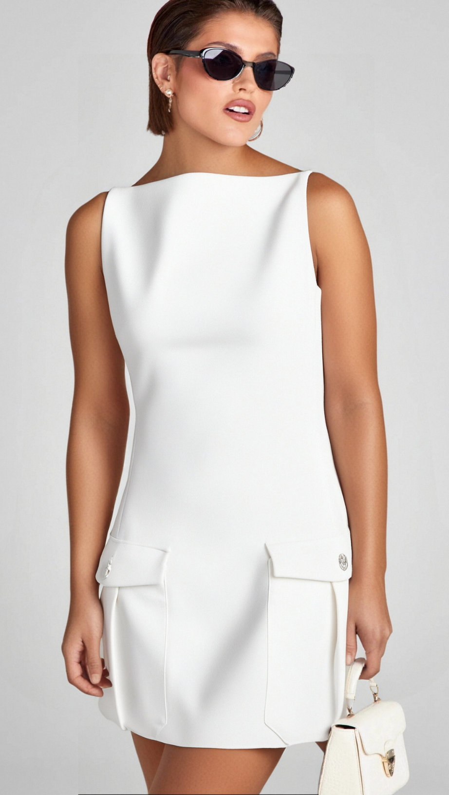 STRETCH CREPE STRAPLESS MINI DRESS IN WHITE