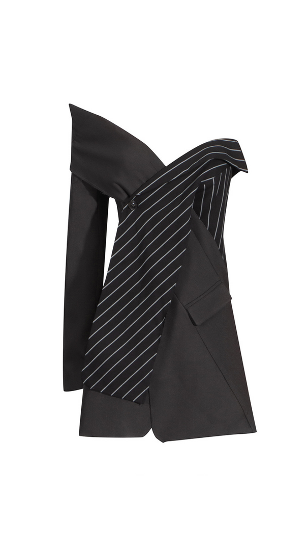AIIZIE GRACE DECONSTRUCTED PINSTRIPED WOOL-BLEND MINI DRESS IN BLACK - product image