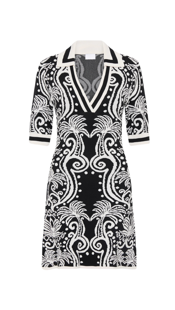 AIIZIE KNIT VINTAGE PATTERN MINI DRESS IN BLACK - product image