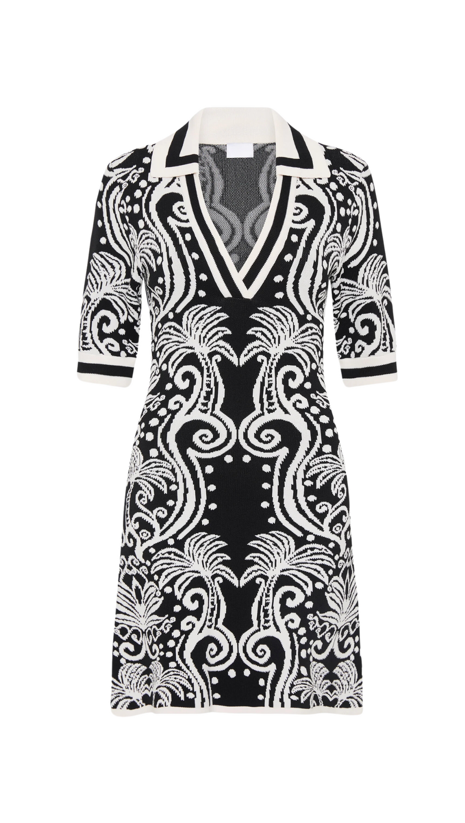 KNIT VINTAGE PATTERN MINI DRESS IN BLACK