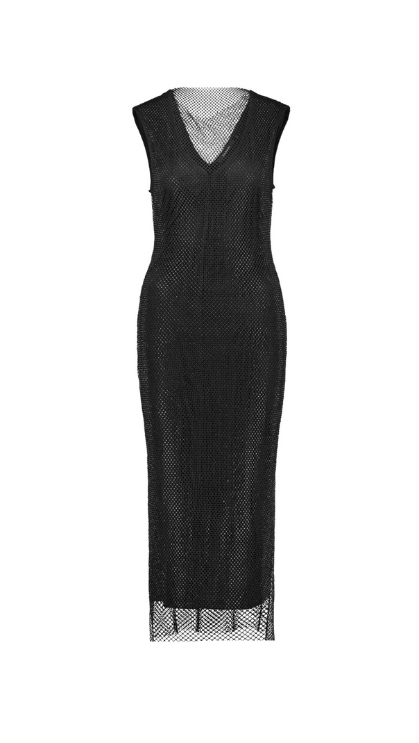 AIIZIE SLEEVELESS MESH SHIFT MIDI DRESS IN BLACK - product image