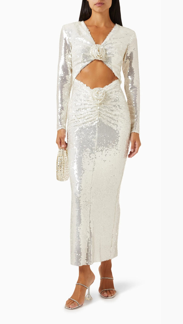 AIIZIE SEQUIN CUT OUT FLOWER MAXI DRESS - product image