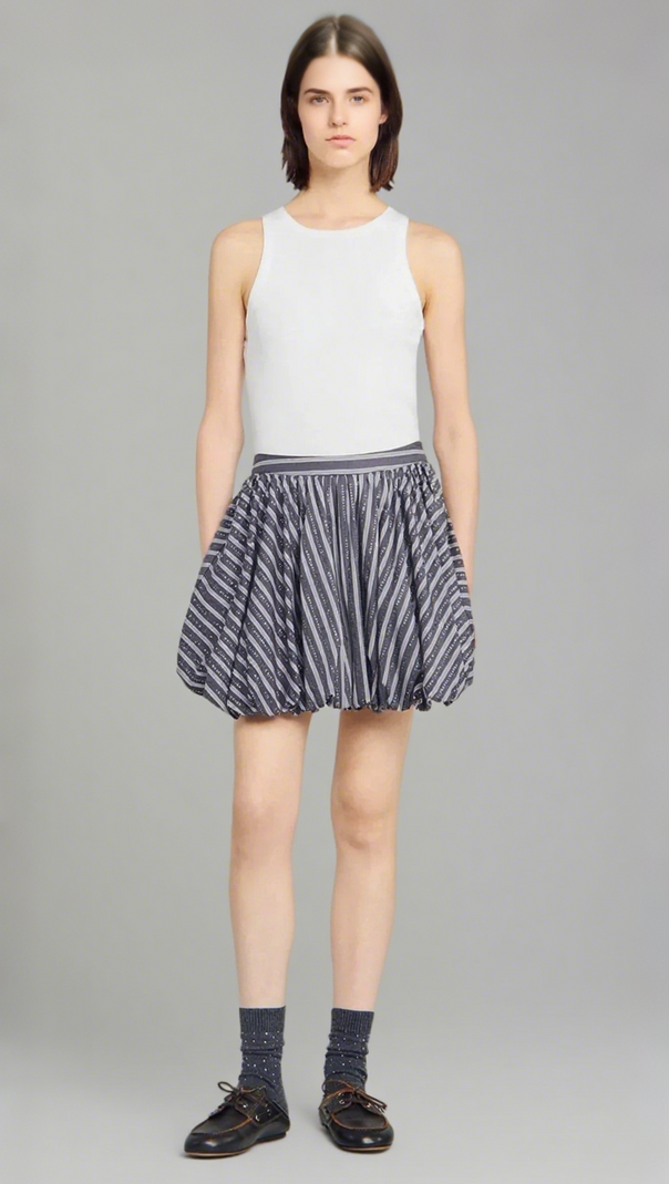 AIIZIE STRIPED RHINESTONE BUBBLE HEM SKIRT IN GREY - product image