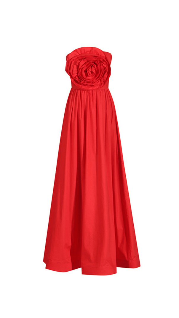 AIIZIE OFF-SHOULDER 3D FLOWER CHIFFON MAXI DRESS IN RED - product image