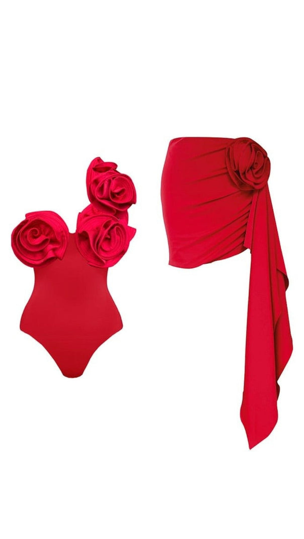 AIIZIE FLOWER SHOULDER SWIMSUIT IN RED - product image