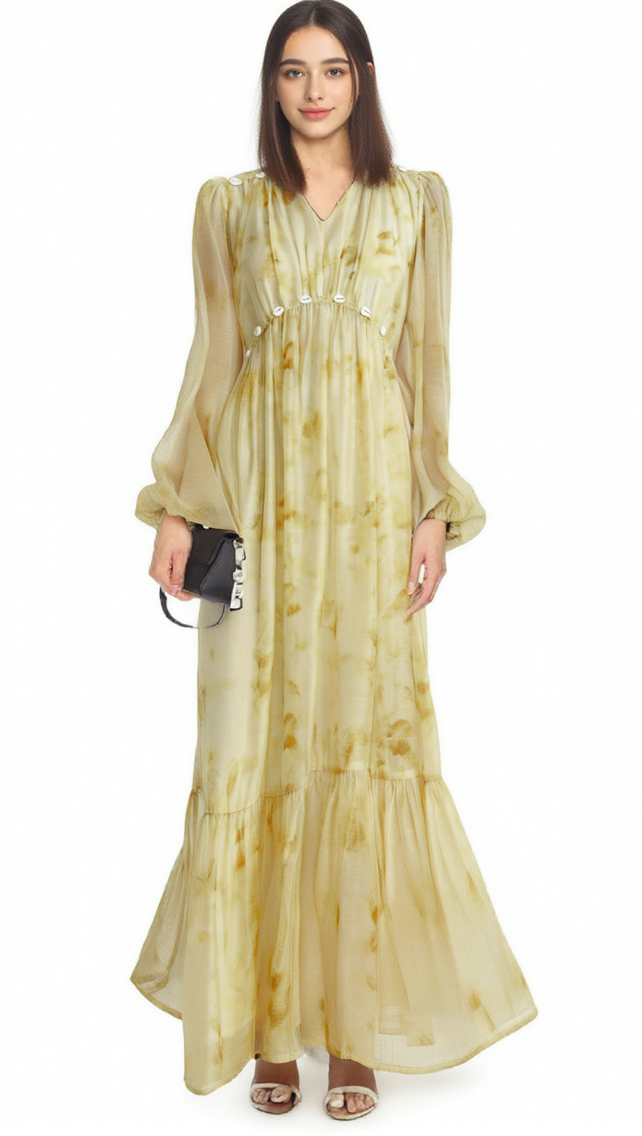 VANESSA SHELL-EMBELLISHED TIE-DYE MIDI DRESS