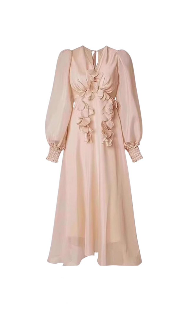 AIIZIE FLORAL EMBELLISHED MIDI DRESS IN NEUTRALS - product image