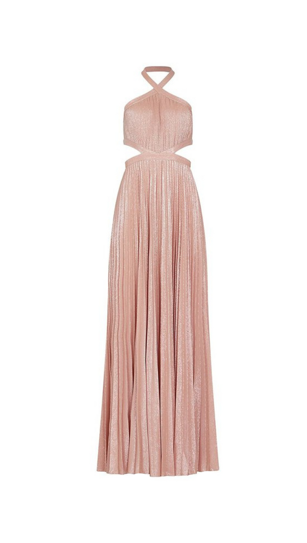 AIIZIE NANCY HALTER CUTOUT PLEATED GOWN IN PALE PINK - product image