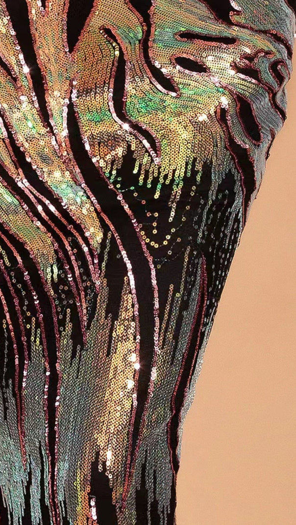AIIZIE V-NECK EMBELLISHED SEQUIN BACKLESS MAXI DRESS - product image