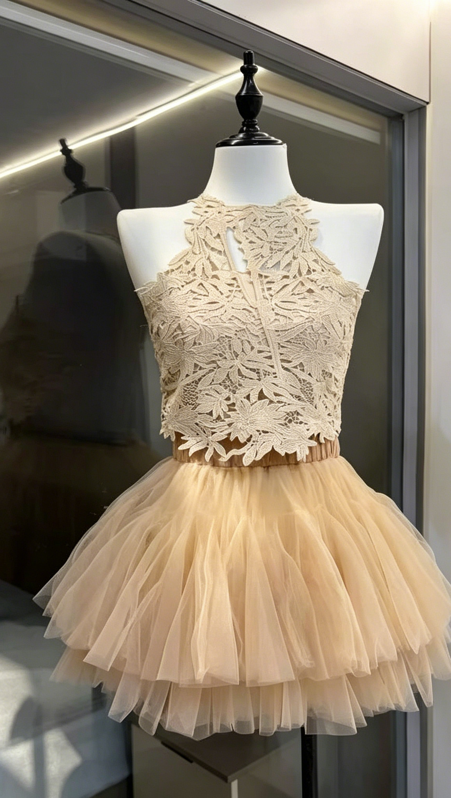 Halter Lace Corset & Puffy Tulle Skirt Two-Piece Set